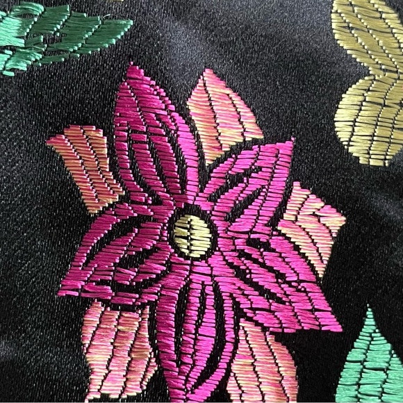 Lulus Make a Move Black Satin Floral Jacquard Asian Whimsical Goth Midi Dress L - Picture 10 of 10